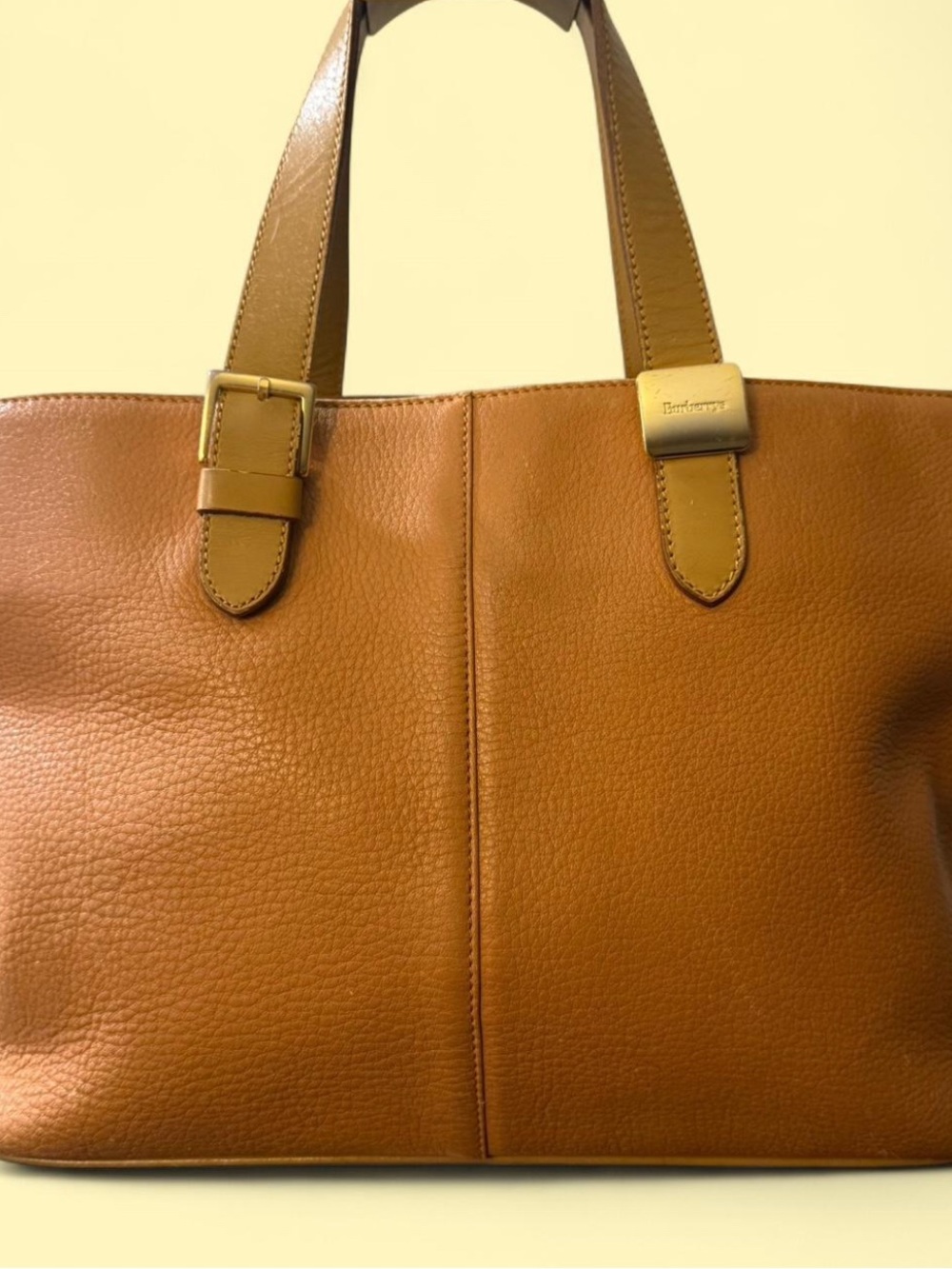 Burberry Caramel Brown Leather Tote with Gold-Tone Accents